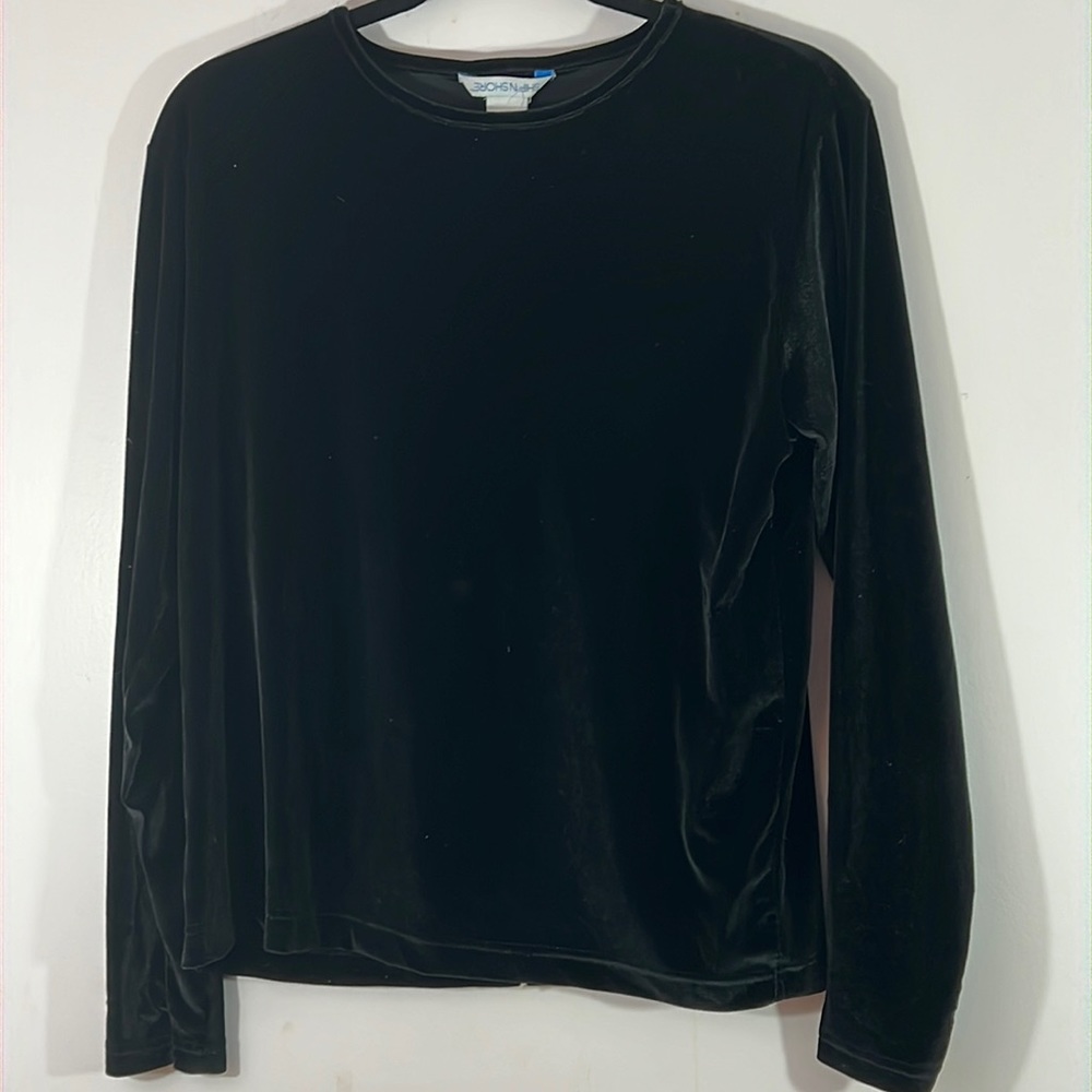 Vintage Ship n Shore velvetized stretchy black polyester blend, large.  Classic